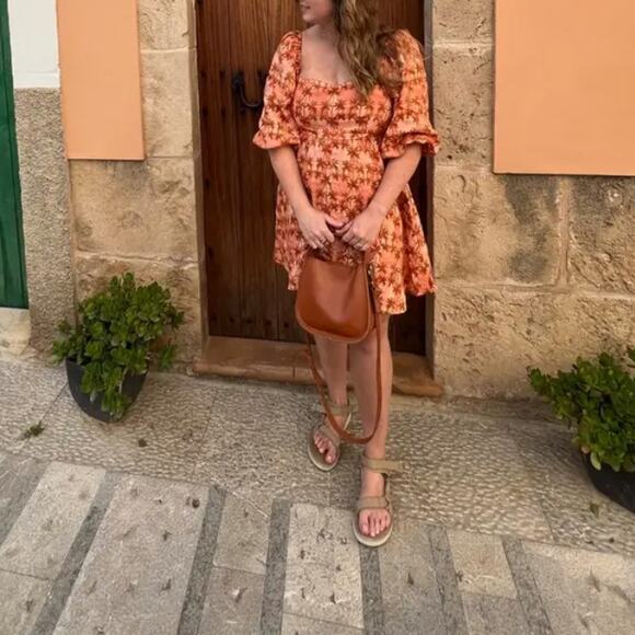 Kivari Tropical Linen Fit Flare Mini Dress SIZE 8 Cottage Palm Bow Designer $269 - Picture 8 of 11